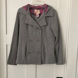 OP Gray Pea Coat with Pink Plaid Lining